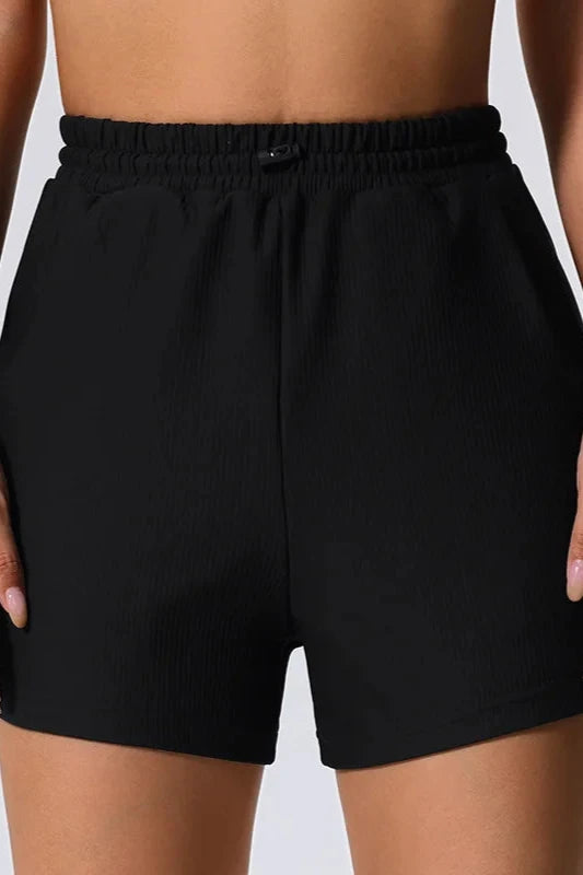 High Waist Ribbed Yoga Shorts with Pocket