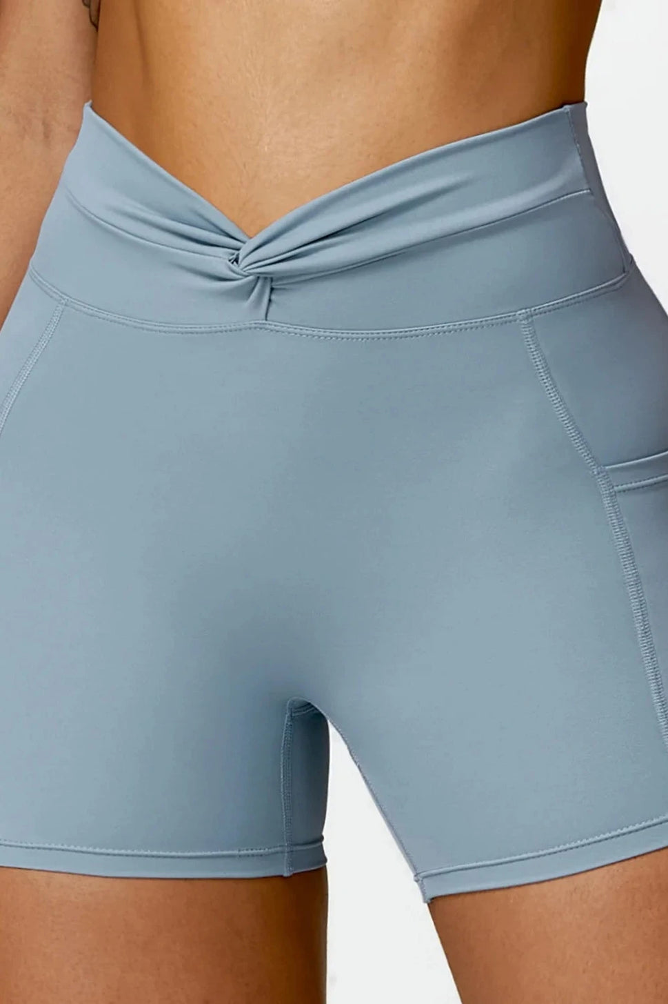 High Waist Pocket Yoga ShortsSky Blue / L
