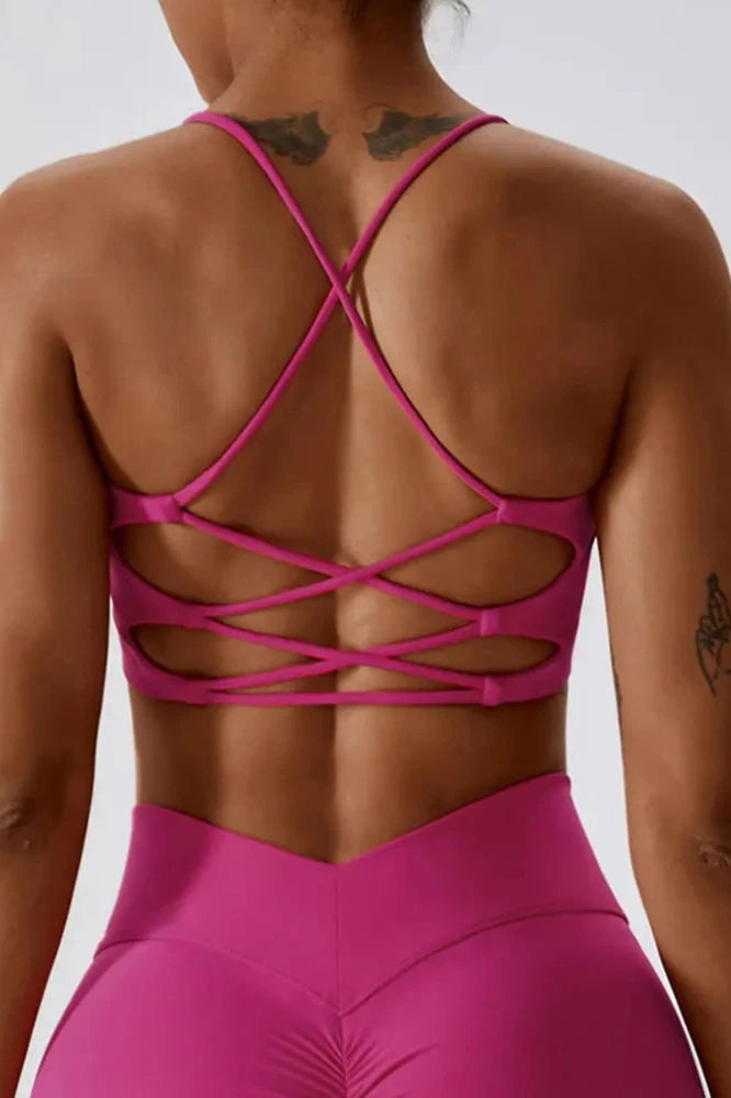 Cross Strap Breathable Workout TopMagenta / XL