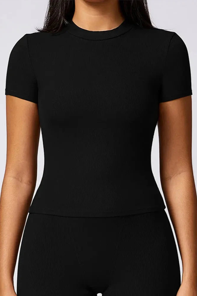 Ribbed Quick-Dry Yoga Crop TopBlack