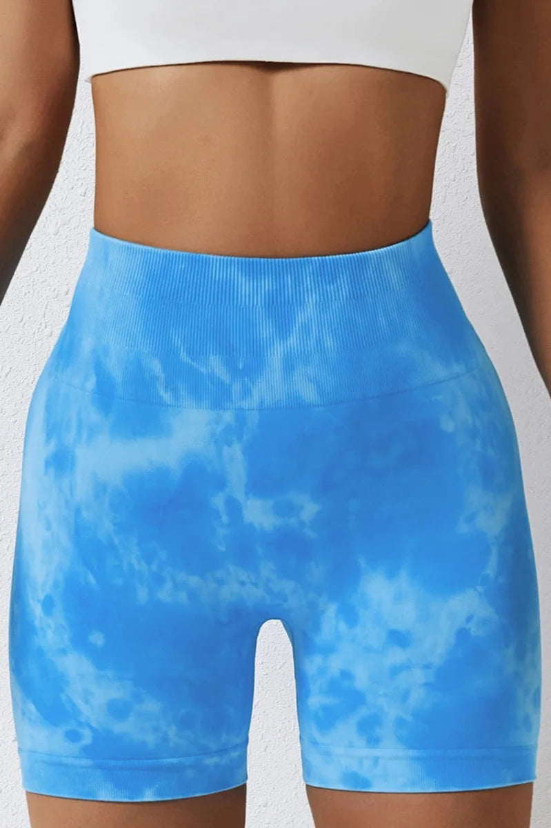 High Waist Tie Dyed Seamless Yoga ShortsBlue / L