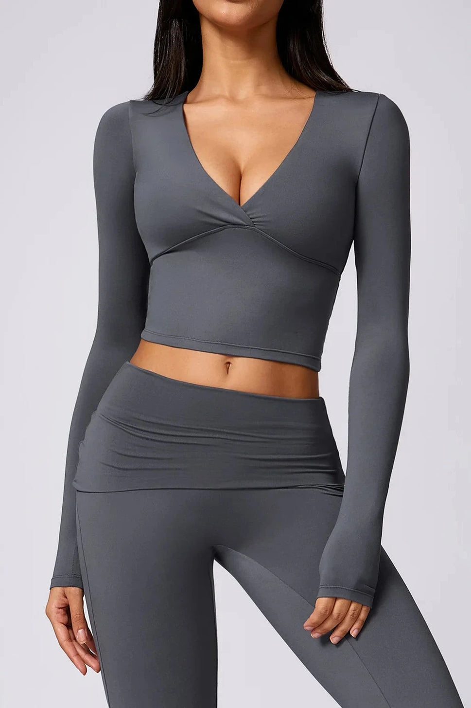 Long Sleeve Yoga Crop TopGray