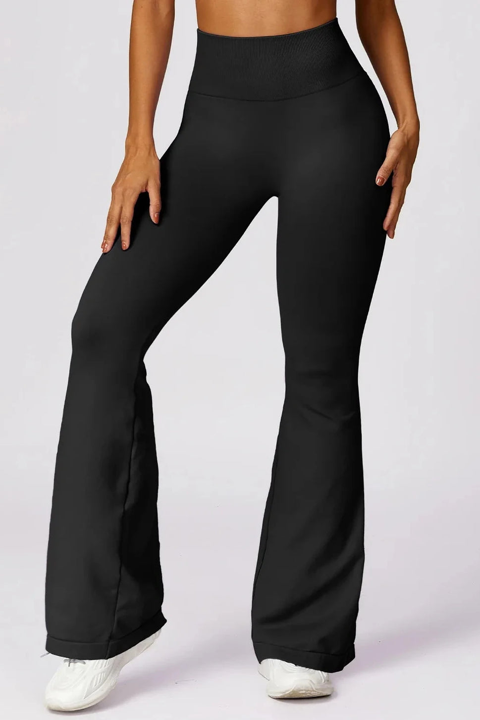 Ribbed Seamless Flared Yoga PantsBlack