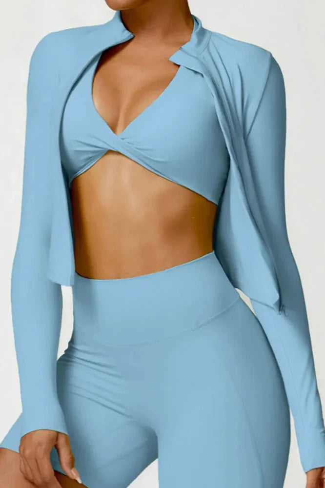 Full Zip-Up Stretchy Yoga JacketBlue