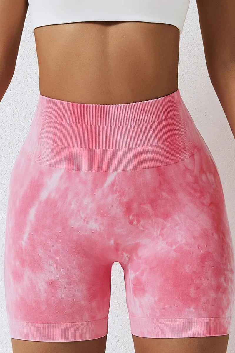 High Waist Tie Dyed Seamless Yoga ShortsPink / L