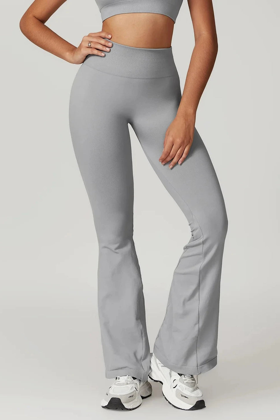 Ribbed Seamless Flared Yoga PantsGray